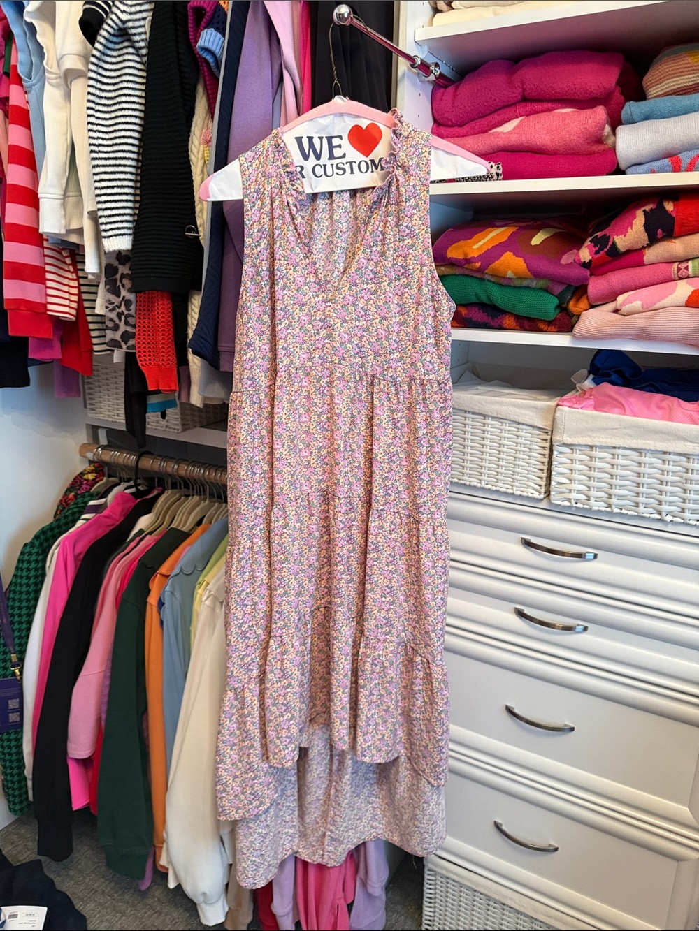Umgee Pink Multi Floral Tiered Sleeveless Midi Dress